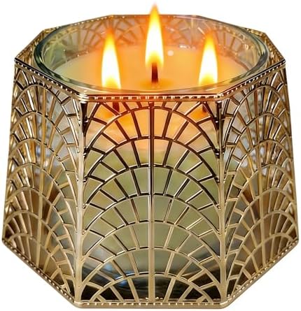 3 Wick Candle Holder, Golden Shell Design Candle Jar Holder for 4-Inch Diameter Jars (5.25" D x 3.5" H) (Golden) by Dorephine
