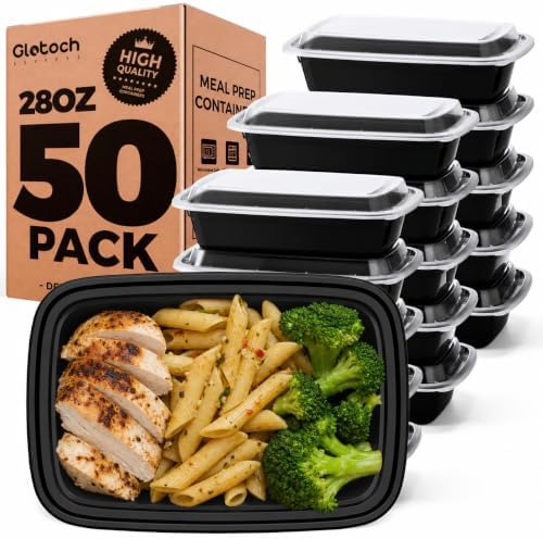 Glotoch Meal Prep Containers with Lids, 28 oz, 50 Pack (100-Piece) by GlotochExpress
