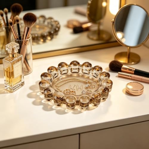khtumeware Large Chic Smoky Bubble Glass Candle Dish – Modern Clear Glass Candle Holder for Tealights & Diffusers, Decorative Tray for Home & Tabletop Decor（1 Pack） - Image 4