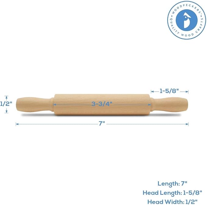 Wooden Mini Rolling Pin, 7 Inches Long, Baking in the Kitchen and Crafting - Image 2