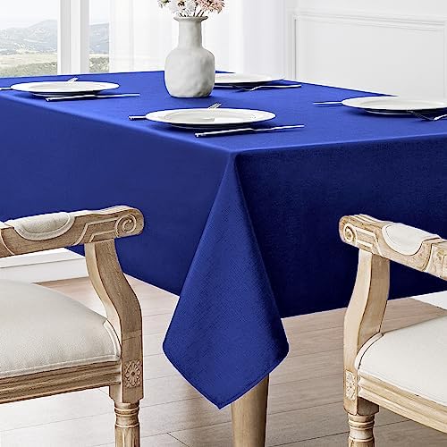 Veblandy 2 Pack Rectangle Tablecloth, 60x84 inch, Water Resistant Wrinkle Free Linen Textured Table Cloth Washable, Decorative Fabric Table Cover for Dining, Party and Camping, Royal Blue - Image 2
