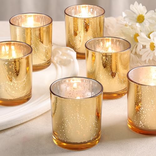 DARJEN 6 Pcs Large Gold Votive Candle Holders Tea Light Candle Holder Glass by DARJEN