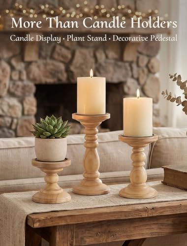Wood Pillar Candle Holder: Rustic Light Brown Candle Stand - Image 4