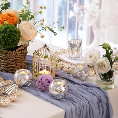 Volens Round Silver Votive Candle Holders, Mercury Glass Votives Set of 12 - Image 6