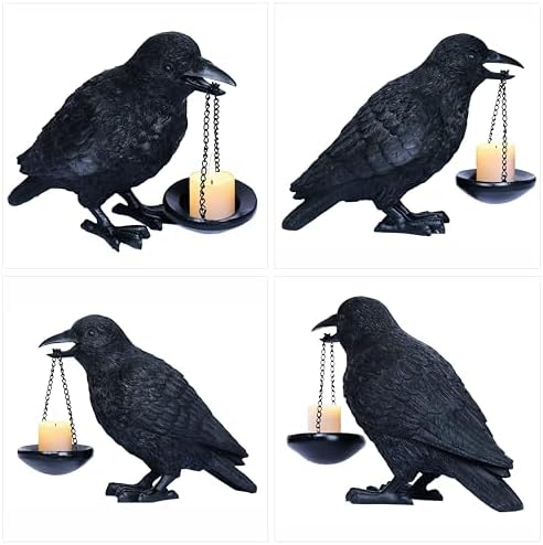 Gothic Crow Lamp with Tealight Candle Holder Raven Statue Halloween Decor Black Bird Decorations Indoor Gothic Home Decor for Living Room Tabletop Shelf Bedroom Unique Goth Witchy Gifts - Image 4
