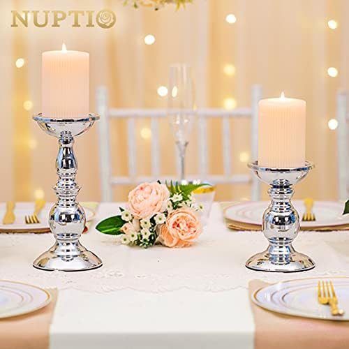 Nuptio Pillar Candle Holders Metal Candle Holder Ideal for 3 inches Candles, Silver Candle Holder for Living Room, Gardens, Spa, Aromatherapy, Incense Cones, Wedding, Party, 2 Pcs - Image 4