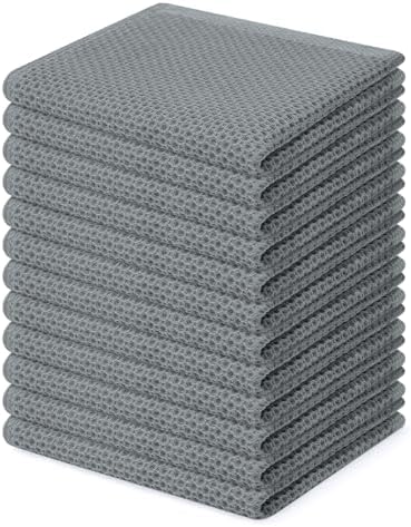 Homaxy 100% Cotton Waffle Weave Kitchen Dish Cloths 12-Pack, Grey by Homaxy