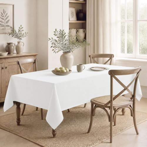 Veblandy Rectangle 4 Feet Tablecloth 52x70 inch Linen Textured Table Cloth Stain and Wrinkle Resistant Washable Polyester, Decorative Table Cover Waterproof for Dining, Buffet and Camping, White - Image 7