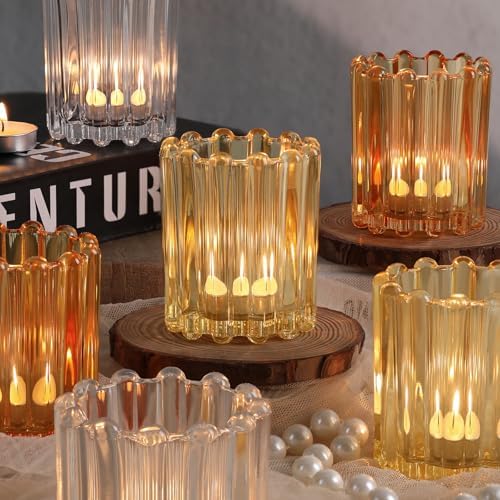 12PCS Votive Candle Holder, Orange Ribbed Votive Tealight Candle Holders - Image 4