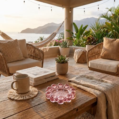 Chic Pink Bubble Glass Candle Dish – Modern Clear Glass Candle Holder for Tealights & Diffusers, Decorative Tray for Home & Tabletop Decor（1 Pack） - Image 6