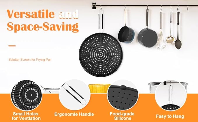 Silicone Splatter Screen for Frying Pan, Grease Splatter Guard, Heat-Resistant - Image 4