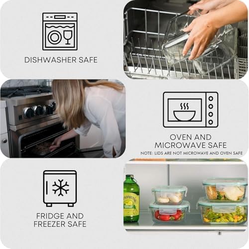 Razab 6 PC Square Glass Food Storage Containers with Airtight lids (74, 40 & 18 oz) Kitchen Glass Meal Prep Containers Set for Freezer Reusable Leftover Lunch Boxes, Oven, Microwave, Dishwasher Safe - Image 5