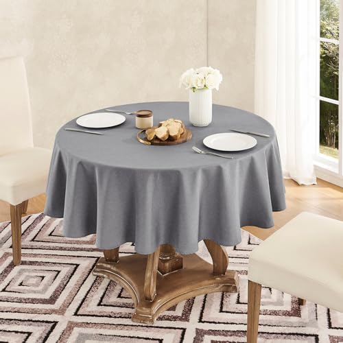 Veblandy Faux Linen Round Tablecloth 60 inch, Table Cloth Wrinkle Free Decorative Fabric Waterproof Table Cover for Dining/Party/Buffet/Wedding, Dark Grey - Image 2