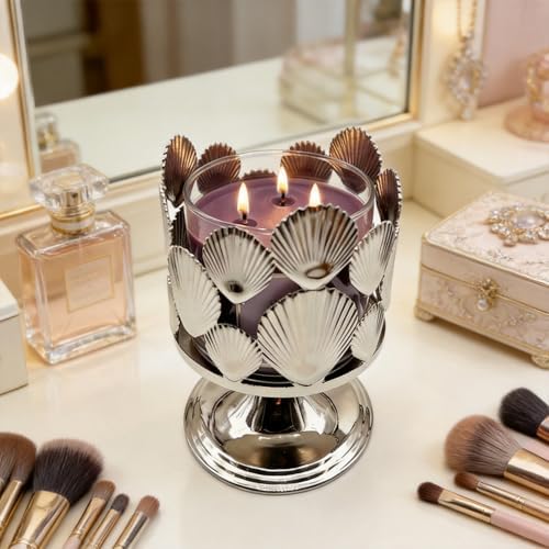 3 Wick Candle Holder, Fits 4 Inch Diameter Jar Candles, Decorative Candle Stand for Home, Living Room, Bedroom, Office & Gifting (Shell Silver) - Image 6