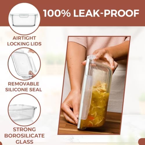 Razab 6.5 Cups / 52 Oz 4 Piece (2 Containers + 2 Lids) Glass Food Storage Containers Set with Airtight Locking Lids - For Storing, Baking & Serving BPA Free, Leakproof - Microwave, Freezer & Oven Safe - Image 4