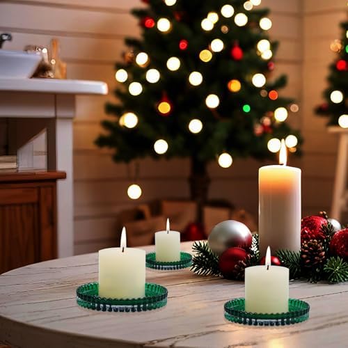 Glass Candle Tray 6 Pack Round Candle Holder Plates Candleholders,Green - Image 4