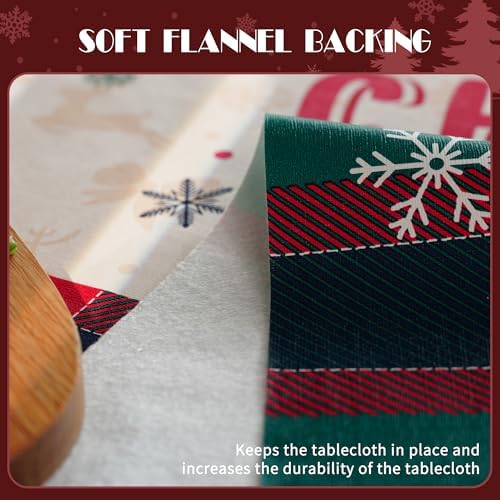 Christmas Rectangle Table Cloth,100% Waterproof Tablecloth,Christmas Decorations for Home, Vinyl Tablecloth Plastic Table Cover for Party，Picnic,Dining,Outdoor 54" x 102",Crimson Checked - Image 5