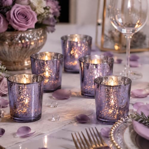 LETINE 48pcs Purple Votive Candle Holders – Glass Tea Light Candles Holder, Standard Votive Size for Regular Votive Candles– Bulk Candle Holder for Party Decoration, Bridal Shower, Home Decor - Image 4
