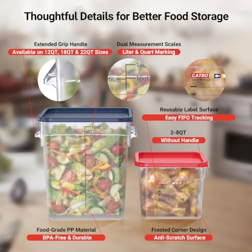 2 Pack 12 QT Commercial Food Storage Containers with Lids, BPA-Free Translucent Square Containers with Handles for Flour, Dough Rising, Rice and Bulk Ingredients - Image 3