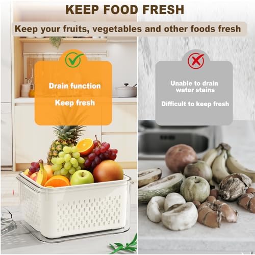 Dayacoco Fruit Storage Containers for Fridge 8 Pcs with Drain Basket - Image 4