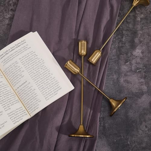 Gold Candlestick Holders, Brass Metal Taper Candle Stick Holders Set of 3 - Image 2