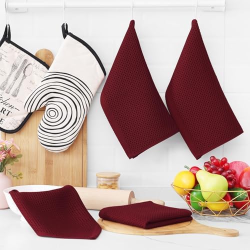 Homaxy 100% Cotton Waffle Weave Kitchen Dish Cloths 24-Pack, Burgundy - Image 6