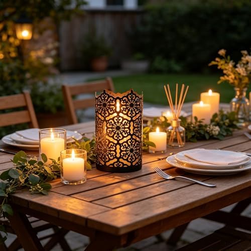 Hosley 7 Inch High Cut Bronze LED Votive Tealight Holder Lantern Intricate Floral Design for Timeless Elegance and Cozy Illumination in Stylish Home D cor Elevate Your Ambiance - Image 6