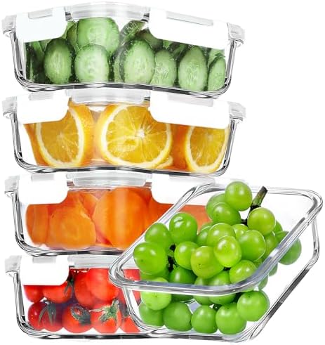 VERONES 5 PACK 36 OZ Glass Meal Prep Containers Set with Lids, White by VERONES