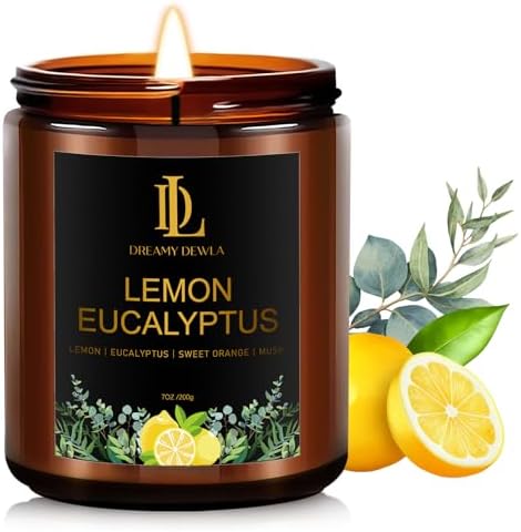 Lemon Eucalyptus Scented Candle, Soy Candles for Home Scented, Amber Jar Candles Gifts for Men Women, 7oz by DLDREAMYDEWLA