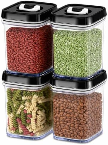 DWËLLZA KITCHEN Airtight Food Storage Containers with Lids – 4 Piece Set Air Tight Kitchen Storage Containers for Pantry Organization and Storage - Clear Plastic BPA-Free - Keeps Food Fresh & Dry by DW%C3%8BLLZAKITCHEN