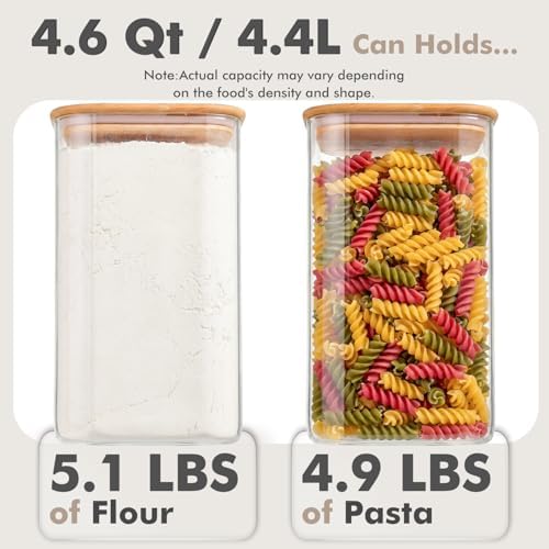 4.6Qt Large Glass Flour Sugar Storage Containers with Bamboo Lids - Image 3