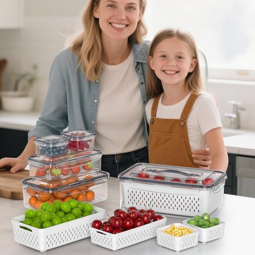 Anysig 5 Pack Fridge Fruit Storage Containers with Colander & Handle Lids - Image 7