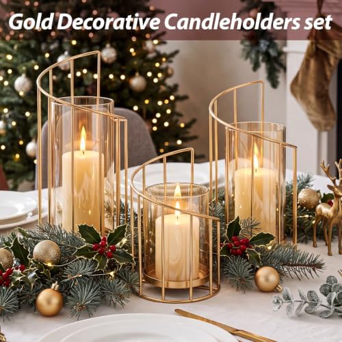 Baquler 3 Pcs Gold Metal Wire Candle Holders Decorative Glass Tea Light - Image 5
