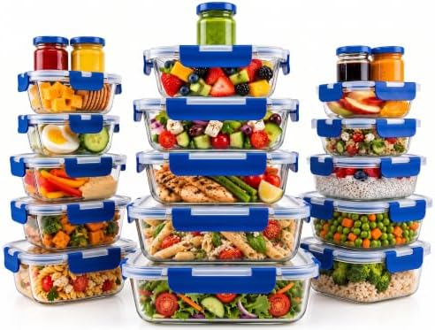 Razab 40 PC Set Glass Meal Prep Containers with Airtight Lids, Bento Boxes by RazabHomeGoods