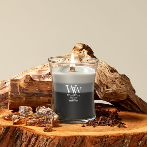 WoodWick Warm Woods Trilogy Tri-Scented Candle, Crackling Wick, 9.7oz - Image 2