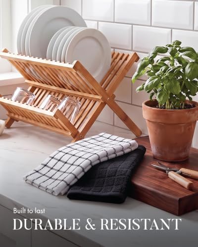 Bumble Dish Cloths (8-Pack), 100% Cotton Kitchen Towels, 12"x12" - Black - Image 6