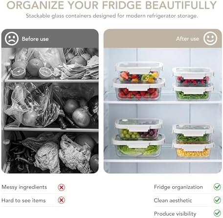 GENICOOK 4 Set Glass Produce Storage Containers for Fridge with Glass Lids - Image 4