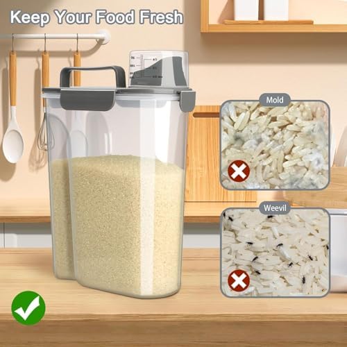 Komzon Rice Storage Containers, 20 LB Rice dispenser with Pouring Spout Large Bin for Flour, Pasta, Grain and Baking, Pet Dog Cat Bird Food Container Grey - Image 5
