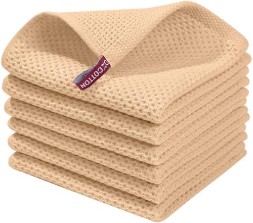 Homaxy 100% Cotton Waffle Weave Kitchen Dish Cloths 6-Pack, Apricot by Homaxy