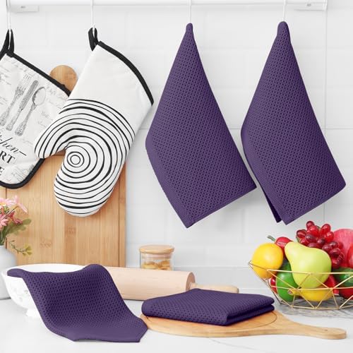 Homaxy 100% Cotton Waffle Weave Kitchen Dish Cloths 12-Pack, Eggplant - Image 6