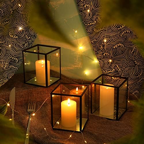 Phosphor Set of 6 PCS Small Glass Hurricane Camdle Holder, Black Candle Holder for Wedding, Party, Holiday. - Image 4