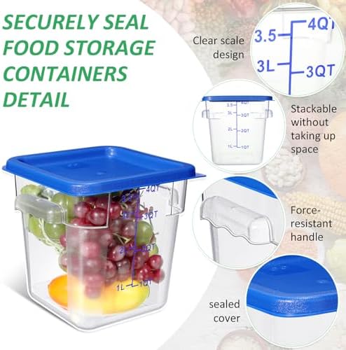 Yungyan 6 Pcs Commercial Clear Food Storage Containers 4 Qt Square Acrylic Airtight Food Storage Containers with Lids for Kitchen Restaurant Pantry Freezer Flour Sugar(Blue) - Image 3