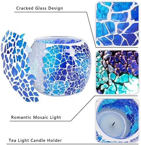 Scented Candle Holder Mosaic Glass Tea Light Holder,Handmade Romantic Glass Tealight Candle Holder for Aromatherapy,Party Décor(NO Candles),Also Used as Vase,Pen Holder,Potted Plants Bowl (Blue) - Image 5