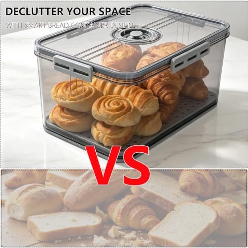 Bread Box Bread Boxes with Lid for Kitchen Counter, Airtight Loaf Bread Storage Container,Large Time Recording Bread Keeper for Homemade Bread, Toast, Bagel, Donut and Cookies ,Not dishwasher safe - Image 5