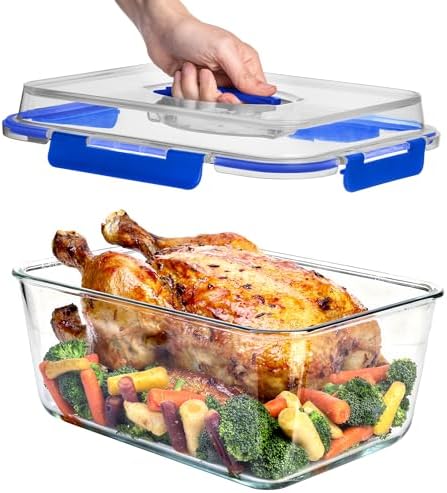 Razab 6500ml / 220 Oz / 28 Cups Extra Large Glass Food Storage Containers with Lids - Leakproof Glass Meal Prep Containers with Locking Lids for Roasting & Storing Leftover - Microwave & Oven Safe by RazabHomeGoods