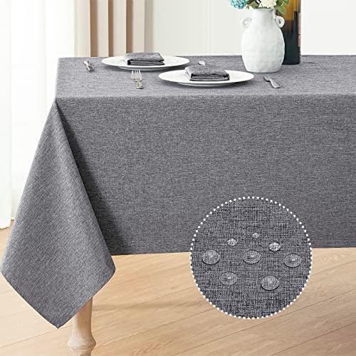 Veblandy Rectangle Tablecloth Linen Textured Waterproof & Stain Resistant Table Cloth Wrinkle Free Decorative Fabric Farmhouse Table Cover for Dining/Party/Buffet/Wedding, 60 x 84 Inch, Dark Grey by Veblandy