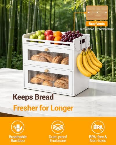 Bread Box for Kitchen Countertop, 2-Tier Bamboo Storage with Raised Shelf - Image 5