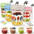 4Pcs Overnight Oats Containers with Lids and Spoons,16oz Glass Meal Prep Jars with Measurement Marks, Leak-Proof Breakfast Food Storage for Yogurt, Cereal, Salad, BPA-Free (4 Colors) by Evjeal