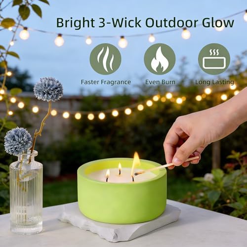 Viyffo Large Citronella & Lemon Candle Outdoor, 3 Wick 20oz Scented Candle Indoor, Non Toxic Soy, Green Ceramic Jar for Patio, Deck, Garden, Backyard & Camping, Home Fragrance, Décor & Gift - Image 6