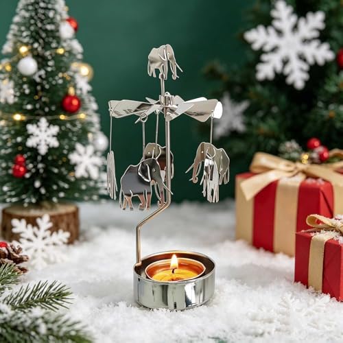 kingnero Rotary Candle Holder Spinning Candleholder Tea Light Candle Powered Carousel Small Gift (Elephant) - Image 3